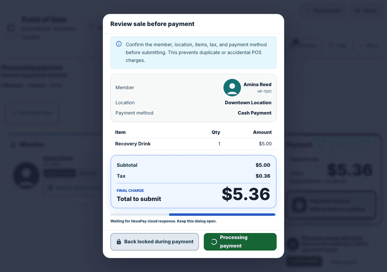 Real HexaFit payment processing safeguard